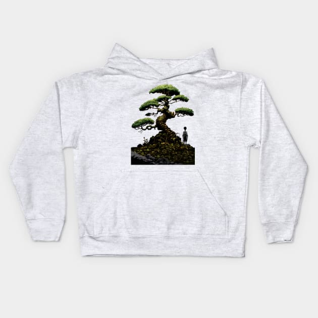 Contemplating the Complexities Under the Japanese Bonsai Tree No. 2: Where am I? Kids Hoodie by Puff Sumo